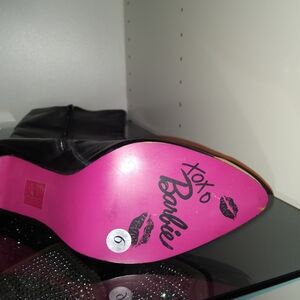 Barbie Black Heeled Boots with Pink Soles